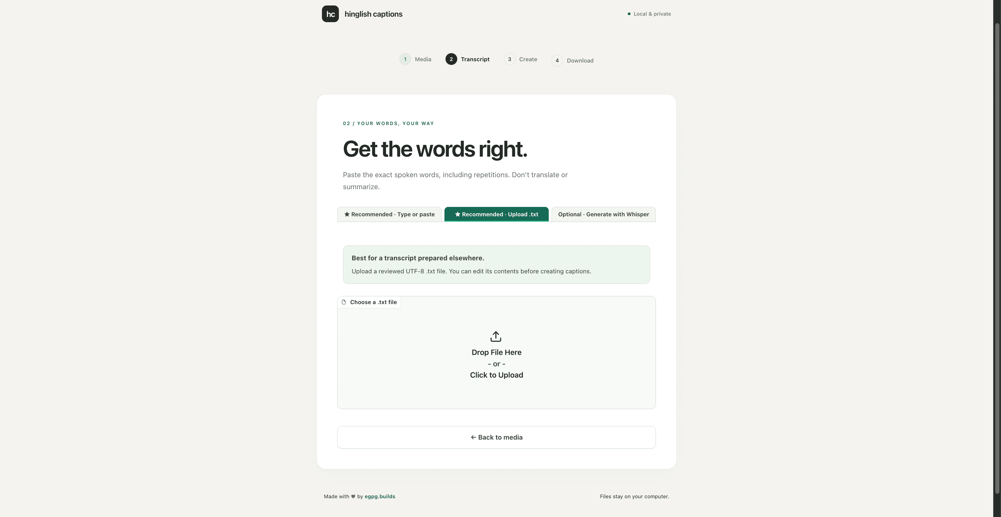 Type, upload, or generate a Roman Hinglish transcript